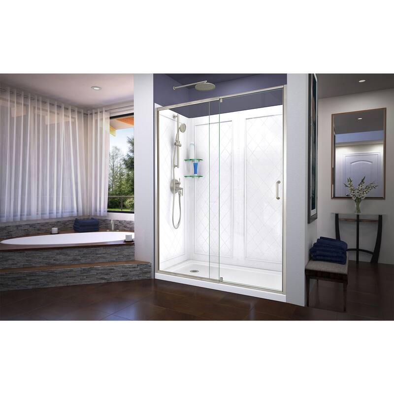 DreamLine Flex 30 in. D x 60 in. W x 76 3/4 in. H Pivot Shower Door, Shower Base and Backwall Kit - 30" x 60" - 30" x 60"