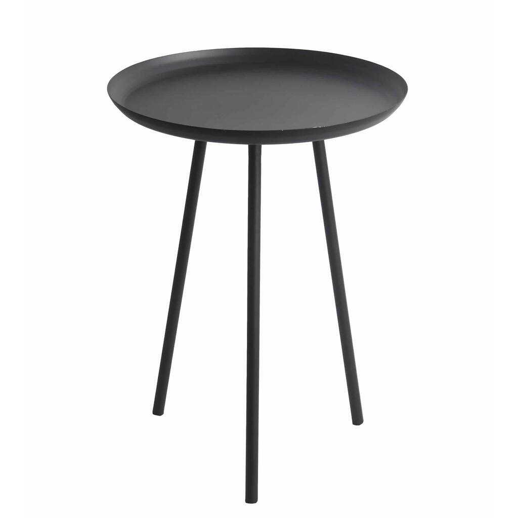 Industrial Metal Accent Table with Tubular Legs and Round Tray Top, Black