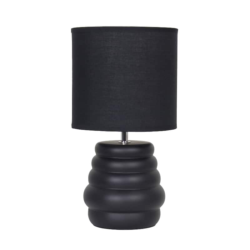 Stacked Ceramic Mini Table Lamp with Fabric Drum Shade Modern Sculptural Accent Lighting Compact Design