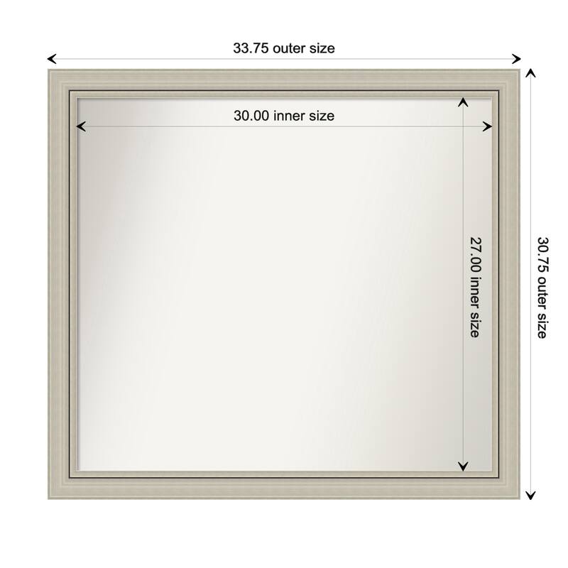 Romano Silver Narrow Framed Non-Beveled Custom Wall Mirror, Bathroom Vanity Mirror - Outer Size: 33.75 x 30.75