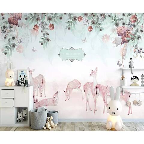 Nursery Gazelle Floral Garden Vintage Flower Removable Textured Wallpaper