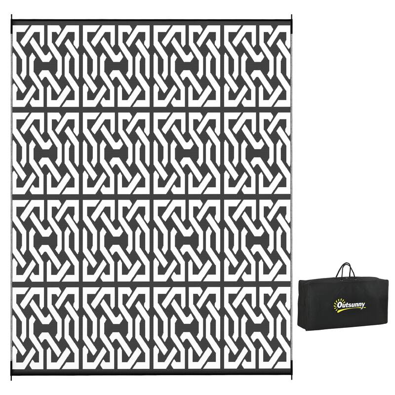 8' x 10' Outdoor Reversible Waterproof Straw Floor Mat with Carry Bag - 8' x 10' - Black+White