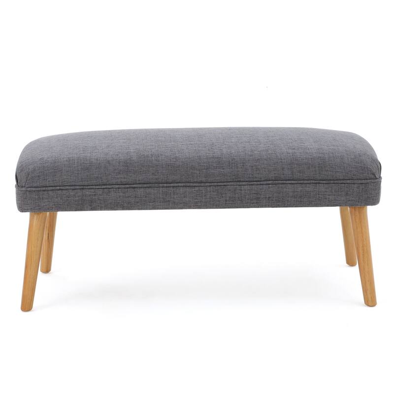 Roomfitters Oval Upholstered Accent Bench with Tapered Wood Legs, Modern Entryway or Bedroom Seating, Grey