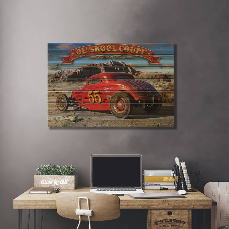1933 Ol' Skool Coupe Print On Wood by Larry Grossman - Multi-Color