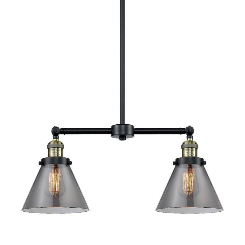 Innovations Lighting Large Cone 2 Light 21" Wide Linear Chandelier - Black / Antique Brass / Smoked