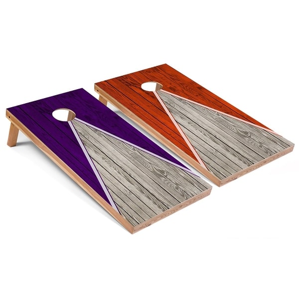 slide 2 of 6, Solid Wood Cornhole Boards - Purple and Orange Triangle Design Premium 2x4 (24" x 48") - Include ALL Accessories