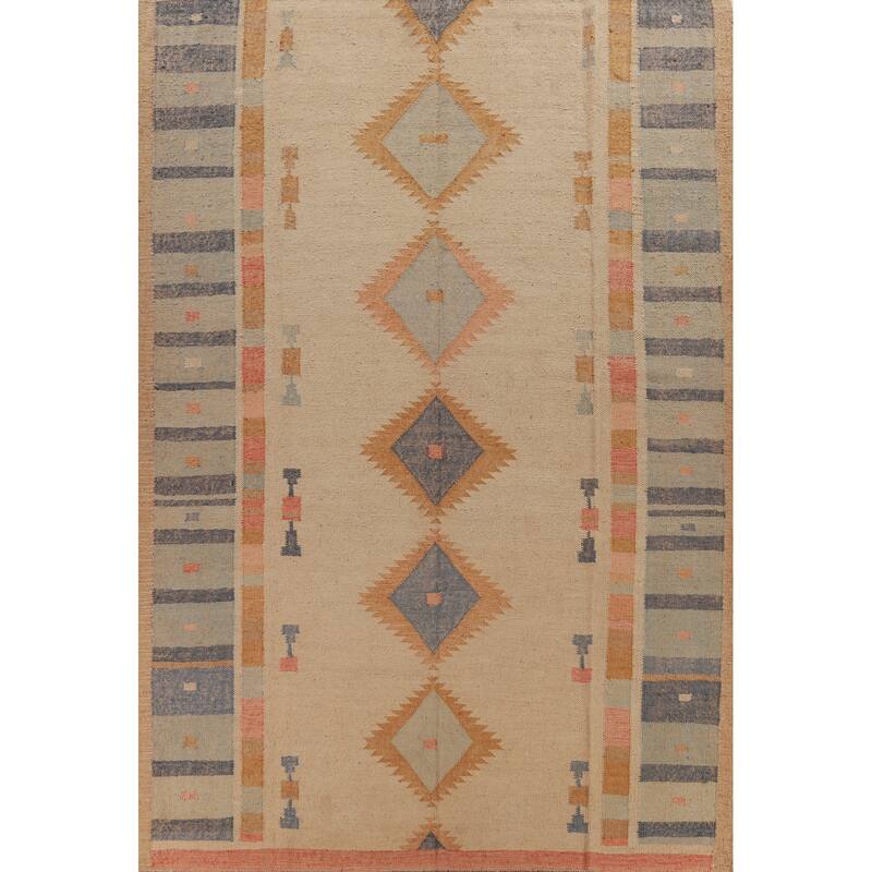 Hand Woven Oriental 100% Jute Carpet Southwestern Modern Beige & Ivories Kilim Area Rug - 12' 6'' X 9' 4''