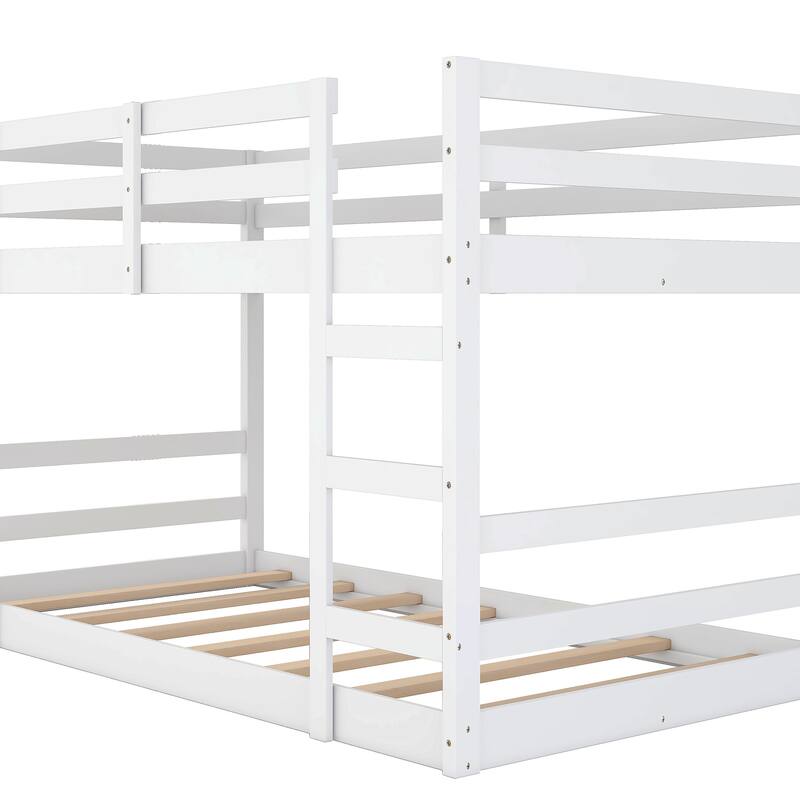 Simple Casual Style White Twin Over Twin Wood Bunk Bed with 2 Ladders