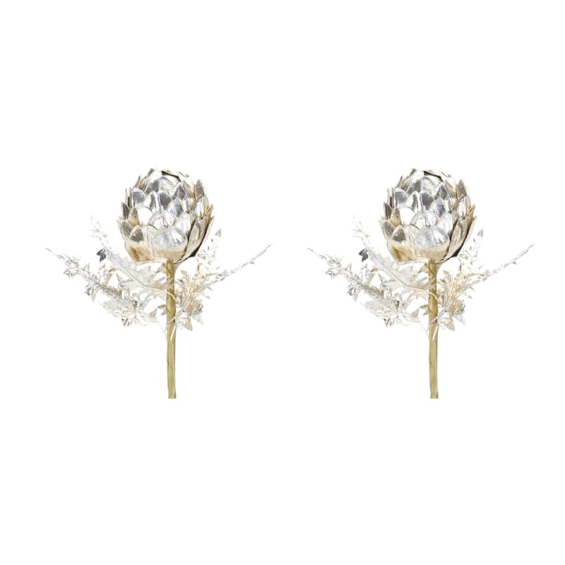 Set of 2 Metallic Artichoke Artificial Christmas Stems 18.5"