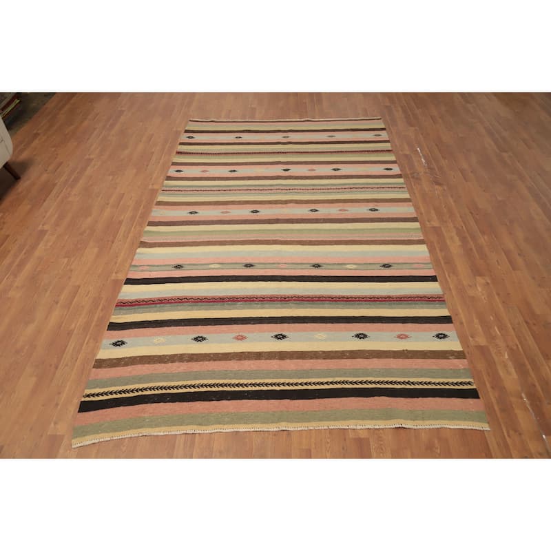 Hand Woven Oriental 100% Wool Carpet Southwestern Tribal Multi-Colored Kilim Area Rug - 10' 3'' X 6' 1''