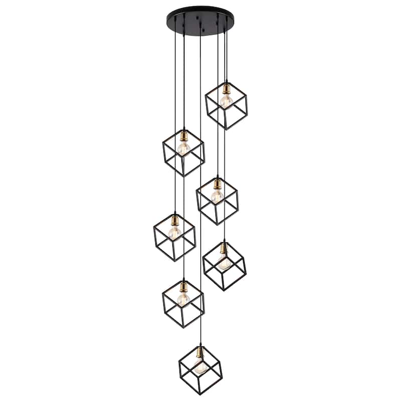 7 - Light Cluster Geometric Staircase Pendant, Adjustable Height Stairway Chandelier