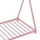 preview thumbnail 11 of 32, Metal Twin Size Simple House Platform Kids Bed Frame with Triangle Structure and X-Shaped Safety Railings for Bedroom, Pink