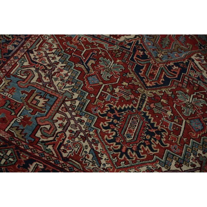 Hand Knotted Oriental 100% Wool Carpet Traditional Medallion Red Heriz Area Rug - 10' 8'' X 7' 7''