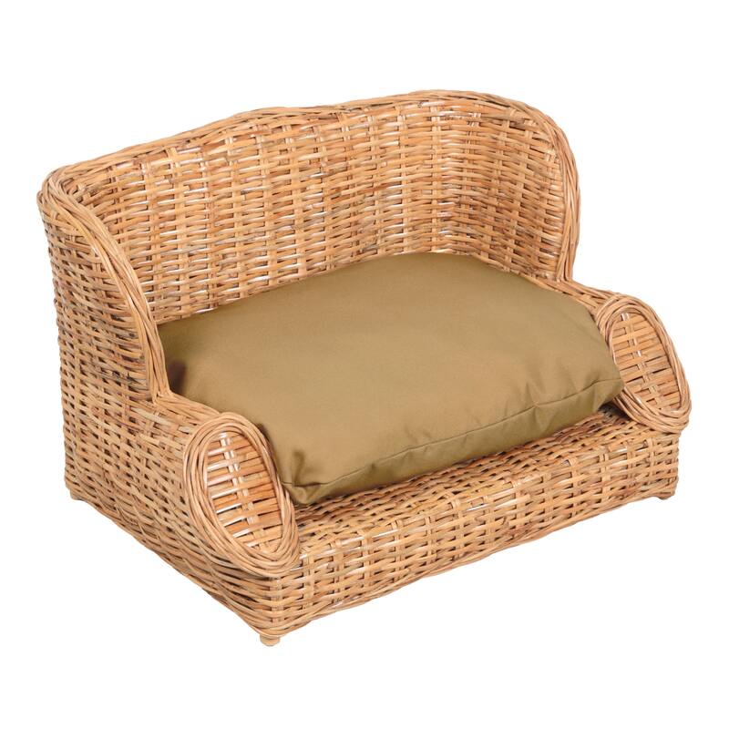 Classic Rattan Dog Daybed with Machine-Washable Cushion