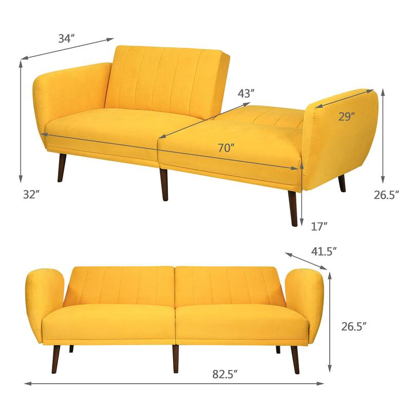 Costway Convertible Futon Sofa Bed Adjustable Couch Sleeper w/ Wood - 82.5'' x 34'' x 32'' (L x W x H)