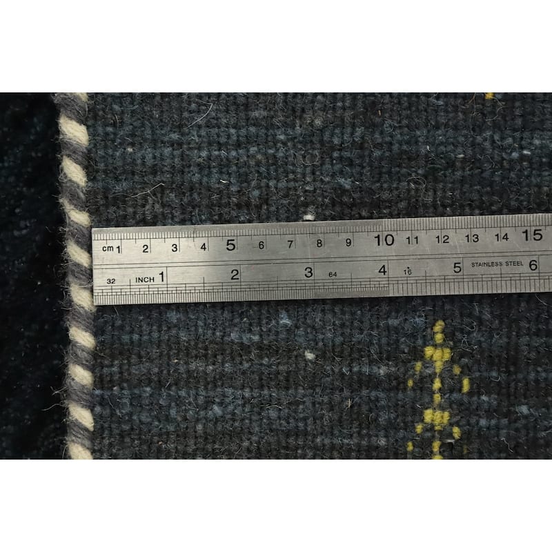 Hand Knotted Oriental 100% Wool Carpet Tribal Animal Pictorial Navy Blue & Blues Gabbeh Area Rug - 4' 10'' X 3' 0''