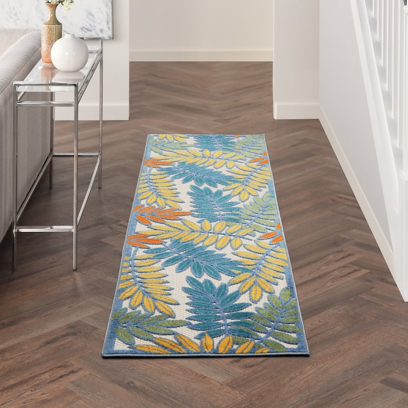 Nourison Aloha Leaf Print Vibrant Indoor/Outdoor Area Rug - 2'3" x 8' Runner - Ivory/Multi