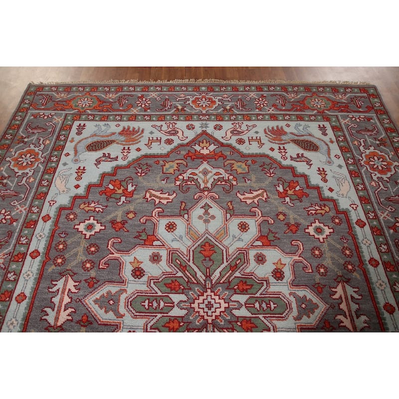 Animal Pictorial Heriz Serapi Oriental Area Rug Handmade Wool Carpet - 7'10" x 9'8"
