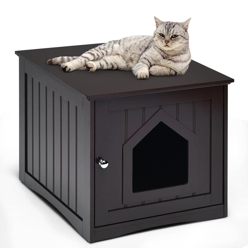 Weatherproof Multi-function Pet Cat House Indoor Outdoor Sidetable - Coffee