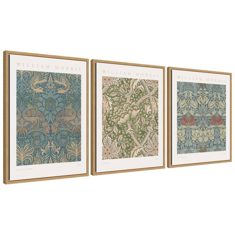 Kate and Laurel Sylvie William Morris Posters - 3 Piece Framed Canvas Art Set by The Art Institute of Chicago - Brown