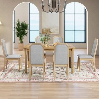 7-Piece Farmhouse Dining Set - Rustic Table with 6 High-Back Chairs ...
