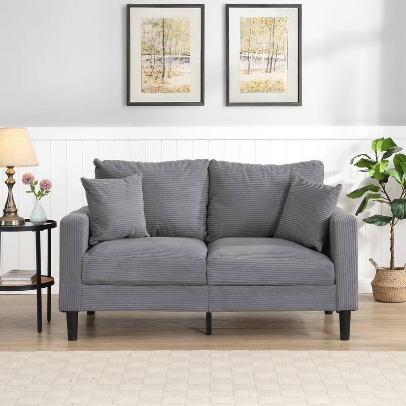 57 inch High Resilience Loveseat Wooden Frame 2 Seat Comfy Small Space Modern Upholstered Light Gray