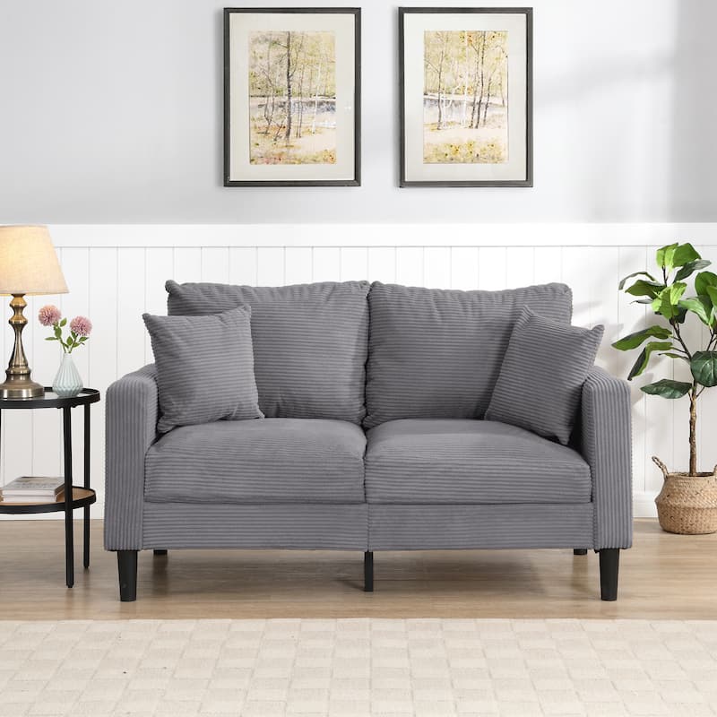 Corduroy Loveseat Sofa with Cushions and 2 Pillows Upholstered Love Seat Tufted Couch for Apartment 2-seat Armchair