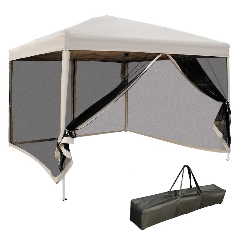210D Oxford 10' x 10' Pop Up Canopy Tent with Netting, Instant Screen Room House, Tents for Parties - 16 Years and Up