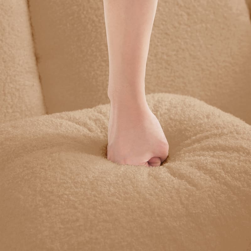 135" Two-Tone Sofa Teddy Fabric Sofa, Boneless Couch with Sponge Cushions, Stylish Sectional Sofa with Pillows for Living Room