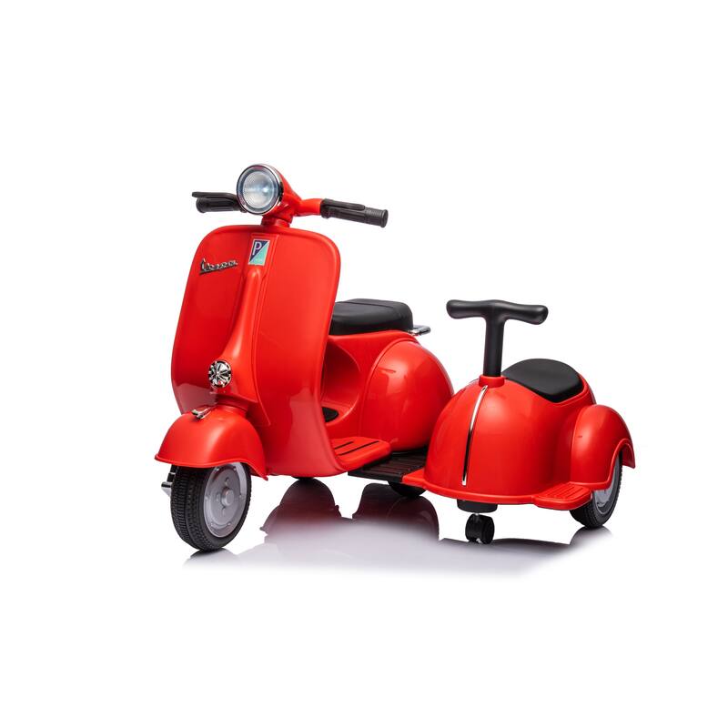 Vespa 6V Ride-On Motorcycle with Sidecar, Stylish Kids Electric Scooter Toy for Siblings, Safe and Fun for Boys and Girls