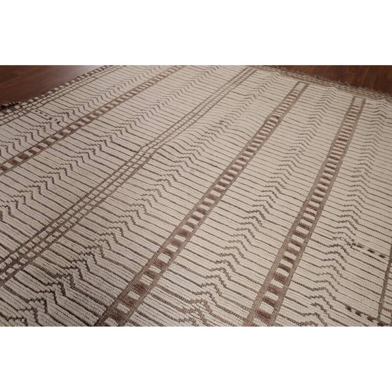 Earth Tone Moroccan Oriental Area Rug Handmade Stripe Wool Carpet - 7'11"x 10'5"