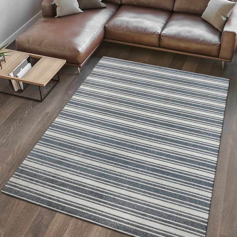 JONATHAN Y Maze Two-Tone Striped Classic Low-Pile Machine-Washable Cream/Light Gray Area Rug