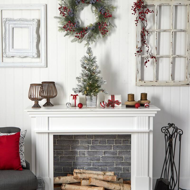 2ft Pre Lit Artificial Christmas Tree with Pinecones - Holiday Decor, Small Xmas Tree, Festive Home Accent - Green - 24