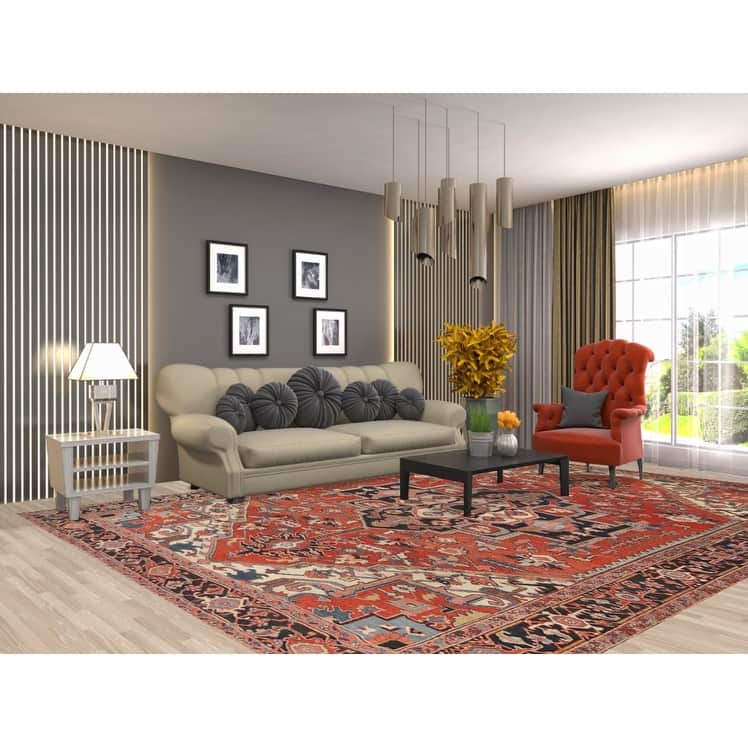 Vegetable Dye Heriz Serapi Persian Rug Handmade Wool Carpet - 9'2"x 12'1"