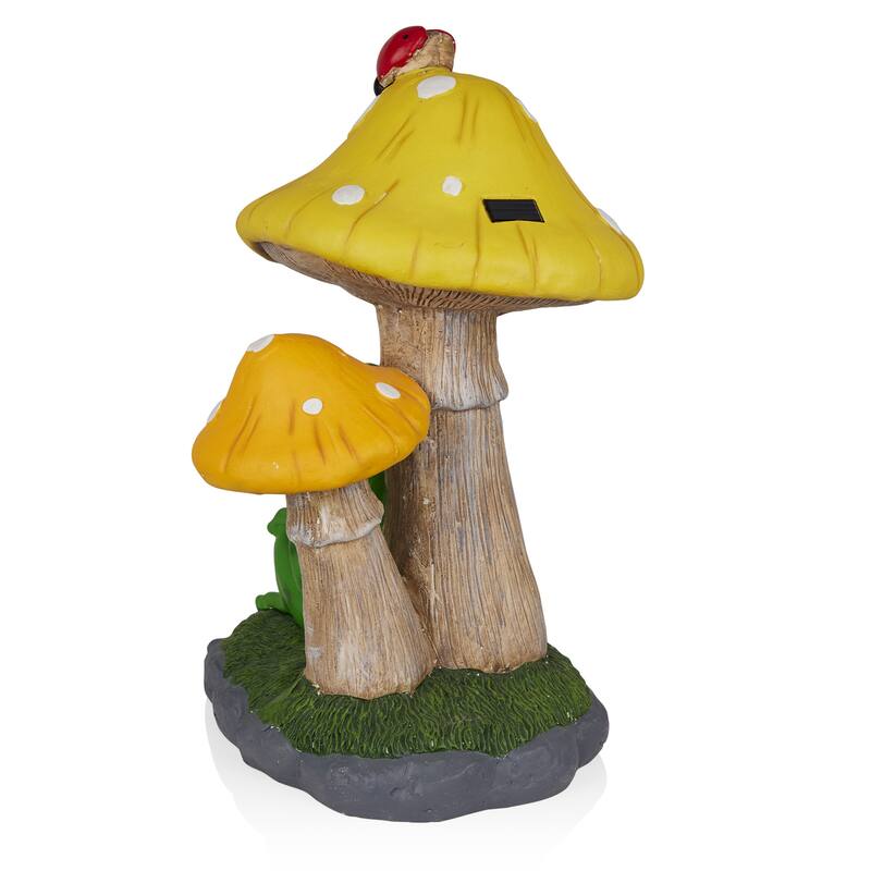 Solar Frog Relaxing Under Mushrooms Statue