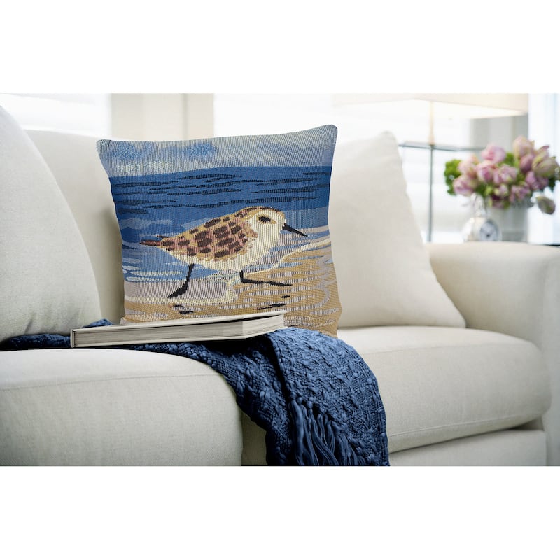 Liora Manne Marina Running Sandpipers Indoor/Outdoor Pillow - 18" x 18" - Polyester - Sand