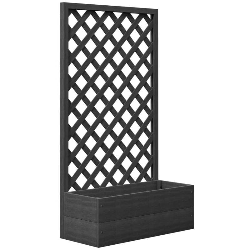 Wood-Plastic Raised Garden Planter Box with Lattice Trellis - 29.5" L x 13.25" W x 53.25" H - Black