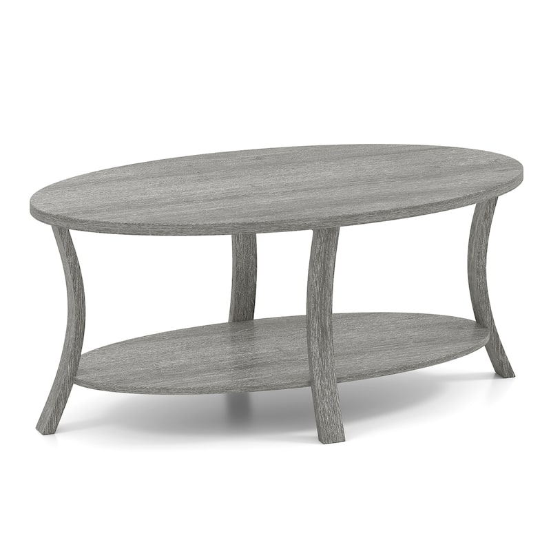 Grey Rubber Wood 2-Tier Coffee Table with Storage Shelf - 44” x 24” x 18.5” - Grey
