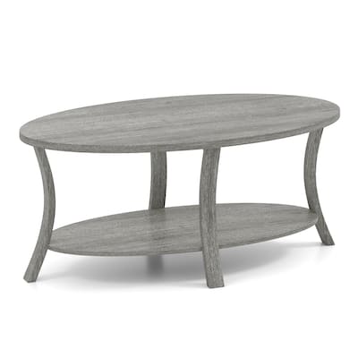 Grey Rubber Wood 2-Tier Coffee Table with Storage Shelf - 44” x 24” x 18.5”