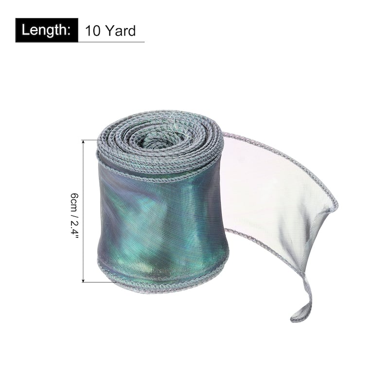 1.5 Inch 10 Yard Sheer Organza Ribbon Shimmer Chiffon Tulle Ribbons - Green - 2 3/8" x 10 Yard