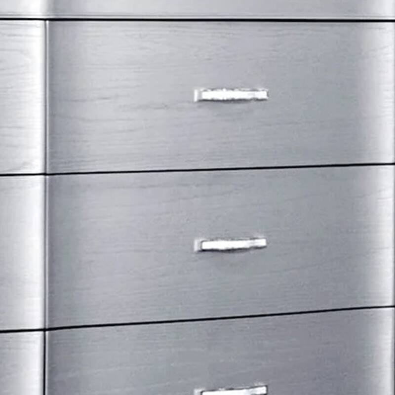 Eleena 6 Drawer Wide Dresser, Silver Solid Wood Frame, Acrylic Handles