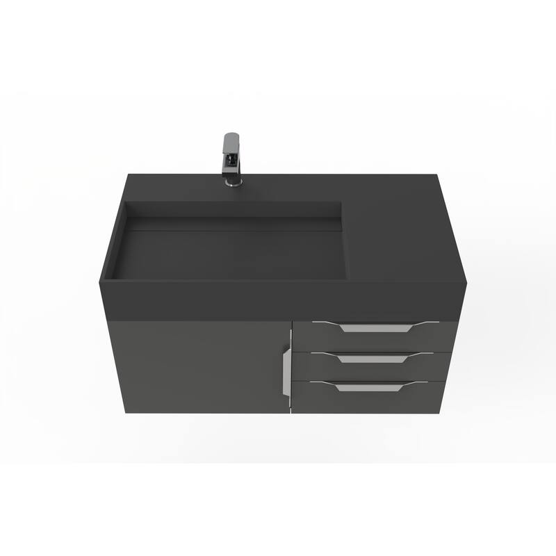 Amazon 36" Wall Mounted Bathroom Vanity Set w/ Black Top