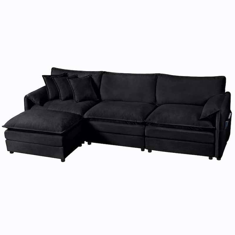 109.45" Chenille Upholstered L-Shaped Modular Sectional Sofa with Double-Layer Cushions, DIY Combination