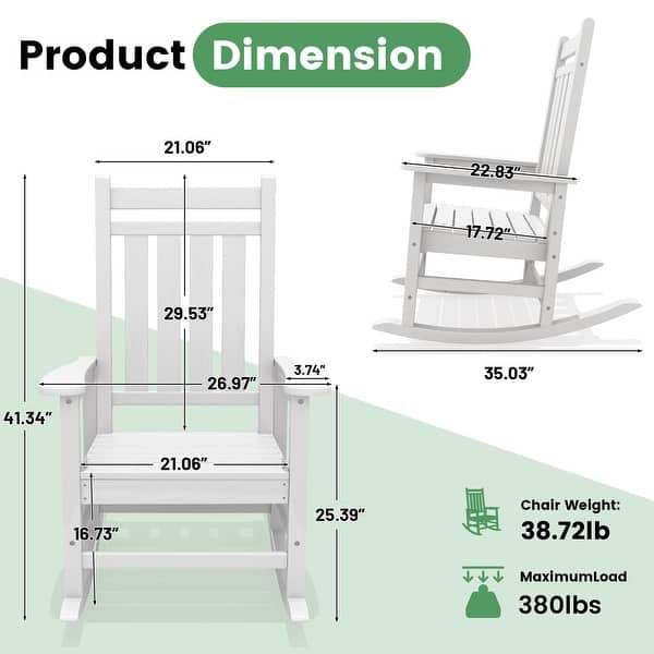 dimension image slide 2 of 15, Modern High-Back Rocking Adirondack Chair All Weather