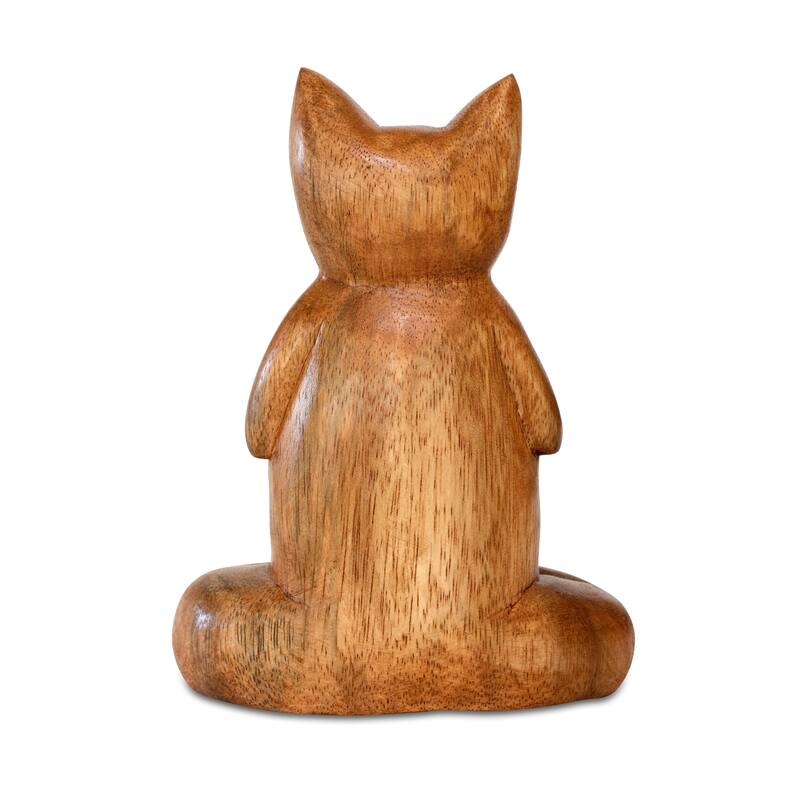 8" Wooden Handmade Hand Carved Yoga Fire Log Pose Cat Sculpture Statue Home Decoretion - 8" tall x 4" wide x 3" deep