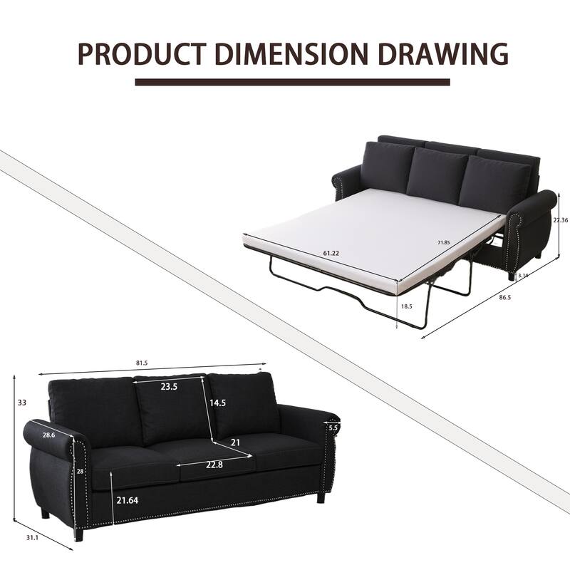 Sleeper Sofa Daybed, Pull Out Couch with Mattress, 3-in-1 Seater Upholstery Sectional Couches Convertible Sofa Bed