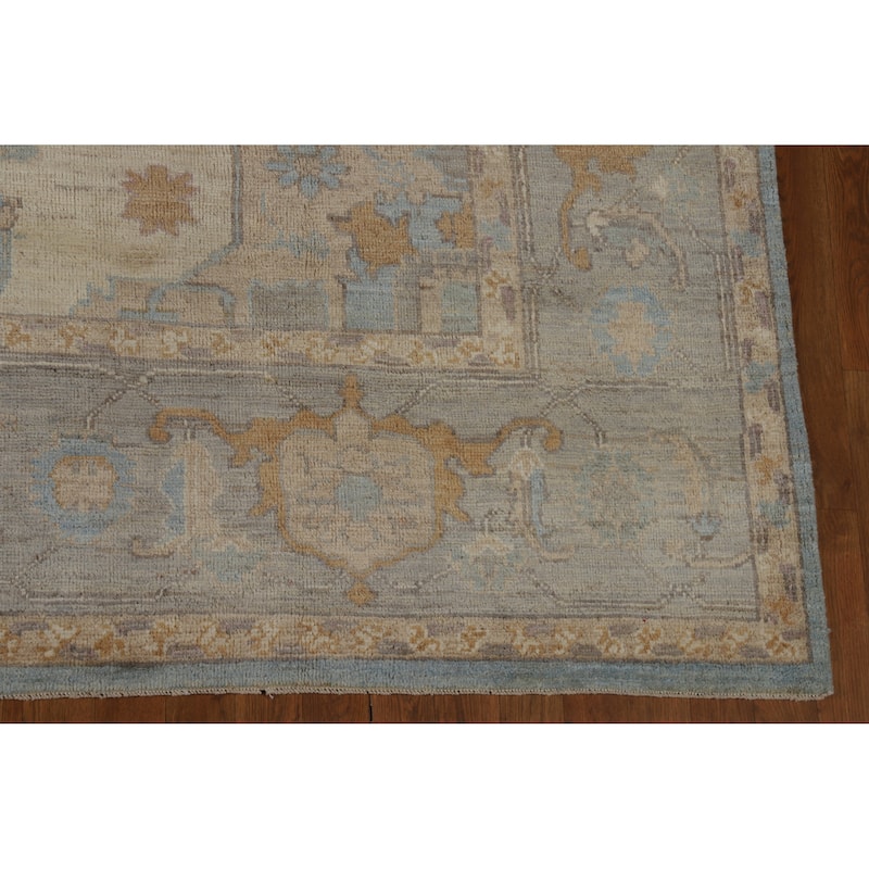 Hand Knotted Oriental 100% Wool Carpet Transitional Floral Navy Blue & Blues Oushak Area Rug - 9' 8'' X 8' 7''