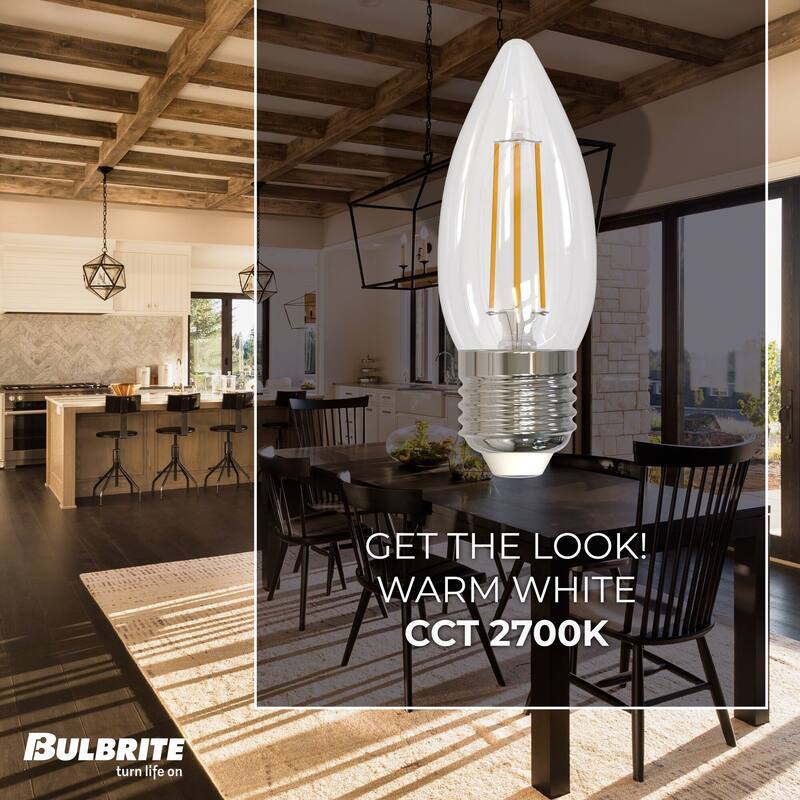 Bulbrite LED Filament Pack of (4) 5.5 Watt Dimmable B11 Light Bulbs with Clear Glass Finish and Medium (E26) Base