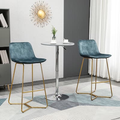 HOMCOM Tall Bar Stools, Set of 2, Velvet-Touch Fabric Bar Chairs, Bar Stools with Gold-Tone Metal Legs for Dining Area