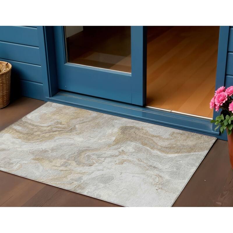 HomeRoots Abstract Modern Rectangle Outdoor Rug - 3' x 5'